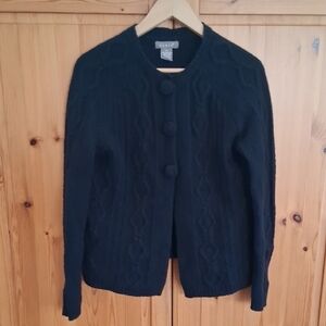 Kenar Y2K Black Lamswool Angora Cable Knit Cardigan Sweater Size Medium